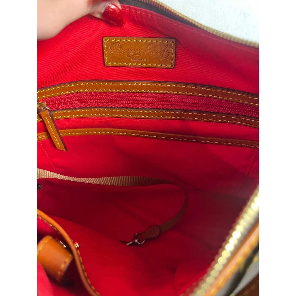 Dooney & Bourke Gretta Hobo Bag Medium Brown Monogram Coated Canvas Leather Trim